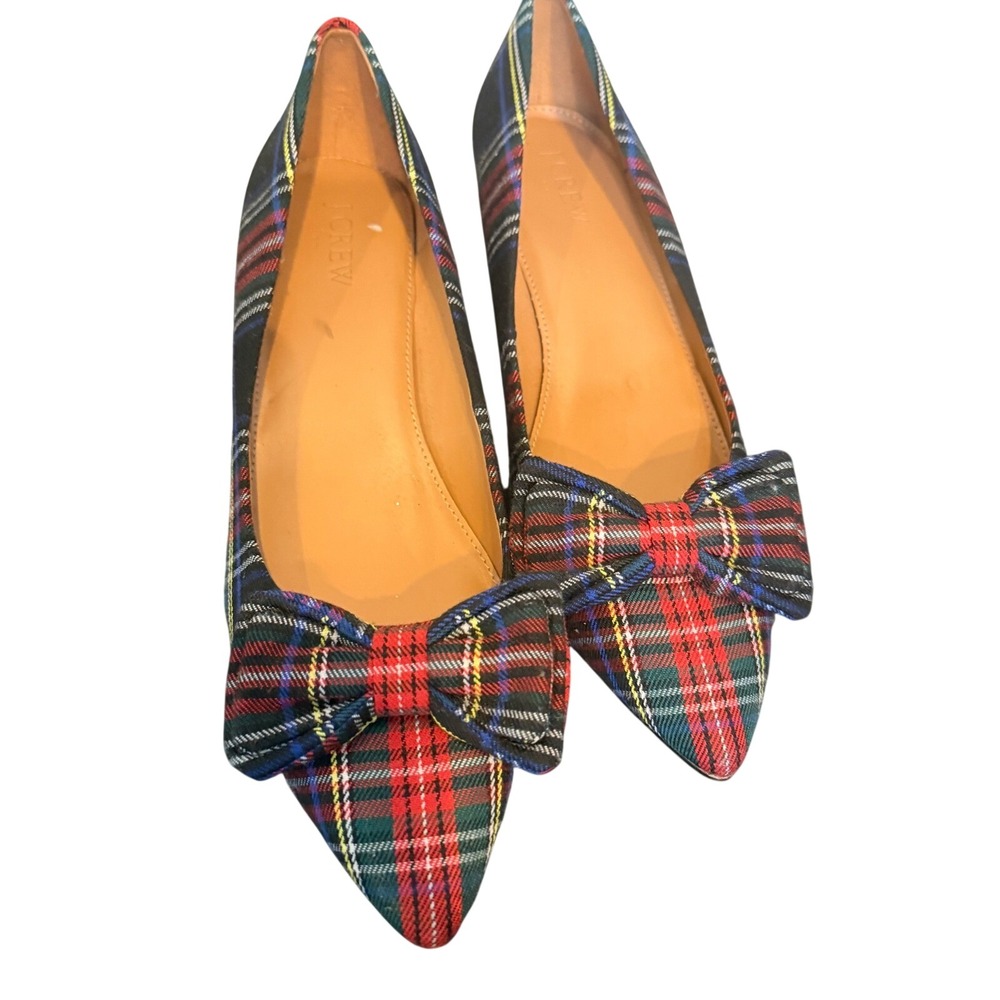 J.Crew Esme Tartan Plaid Bow Kitten Heels Pointed Toe Holiday Pumps Women's 9